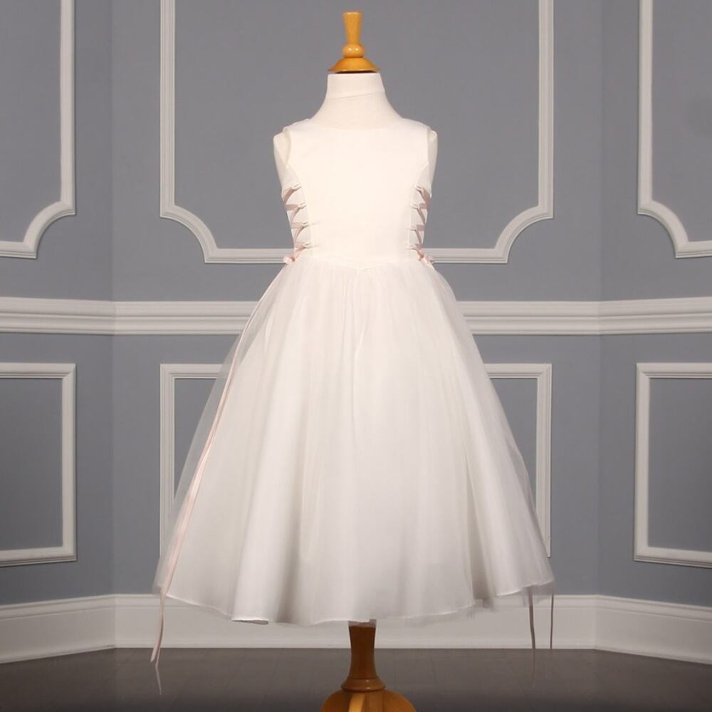 US ANGELS 304 Flower Girl Dress Sleeveless Light Pink Ivory Formal Wedding 6